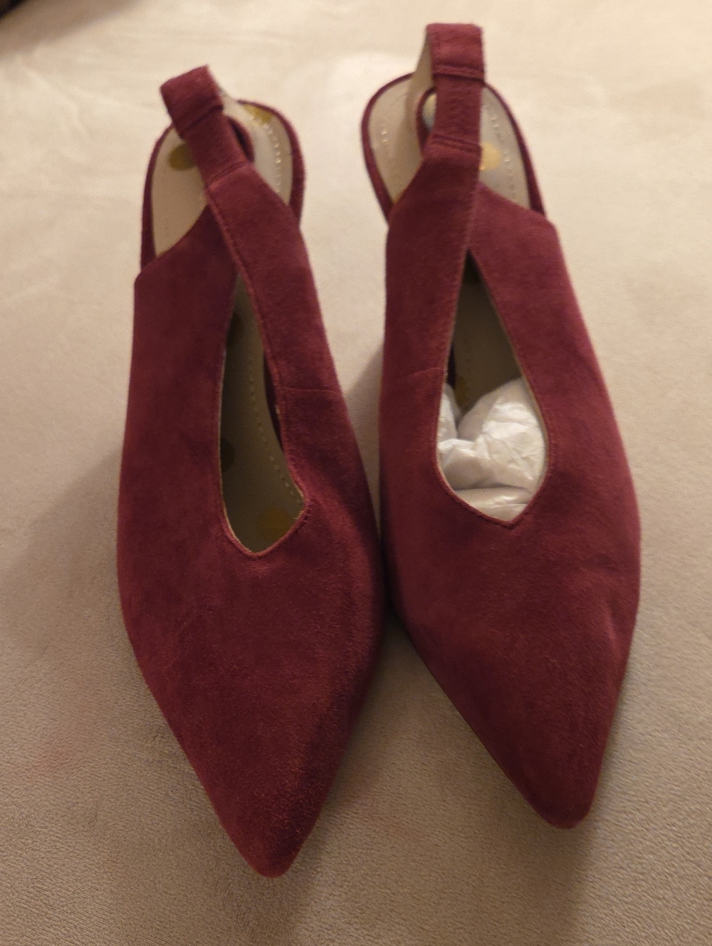 Boden Burgundy Suede Pointed Slingback Mules